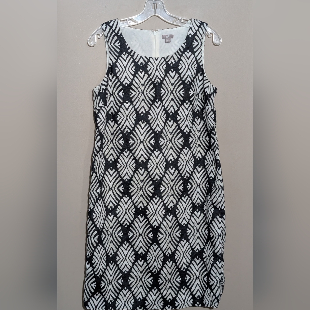 J.Jill Tribal Linen And Cotton Shift Dress, Size:8, Color:Black& White